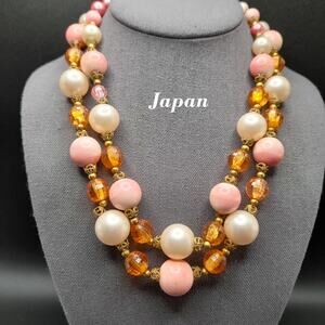Vintage Japan Pink Bead Necklace, Molded Lucite Beads, 1950s Jewelry